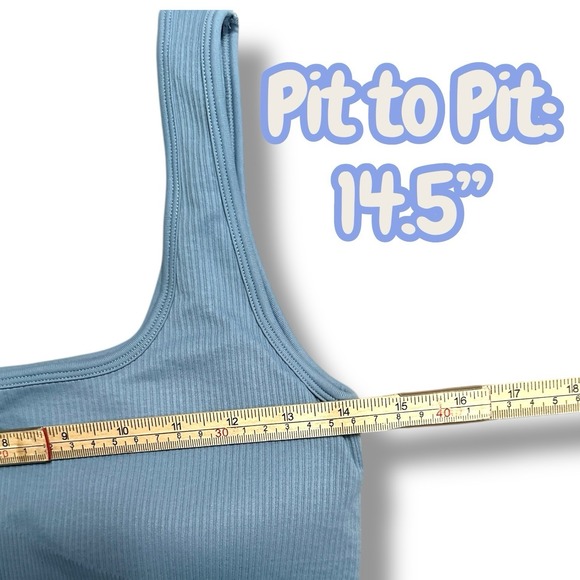 OQQ Blue Ribbed Seamless Sports Bra & Biker Shorts Set Women's L Stretch - Picture 3 of 9